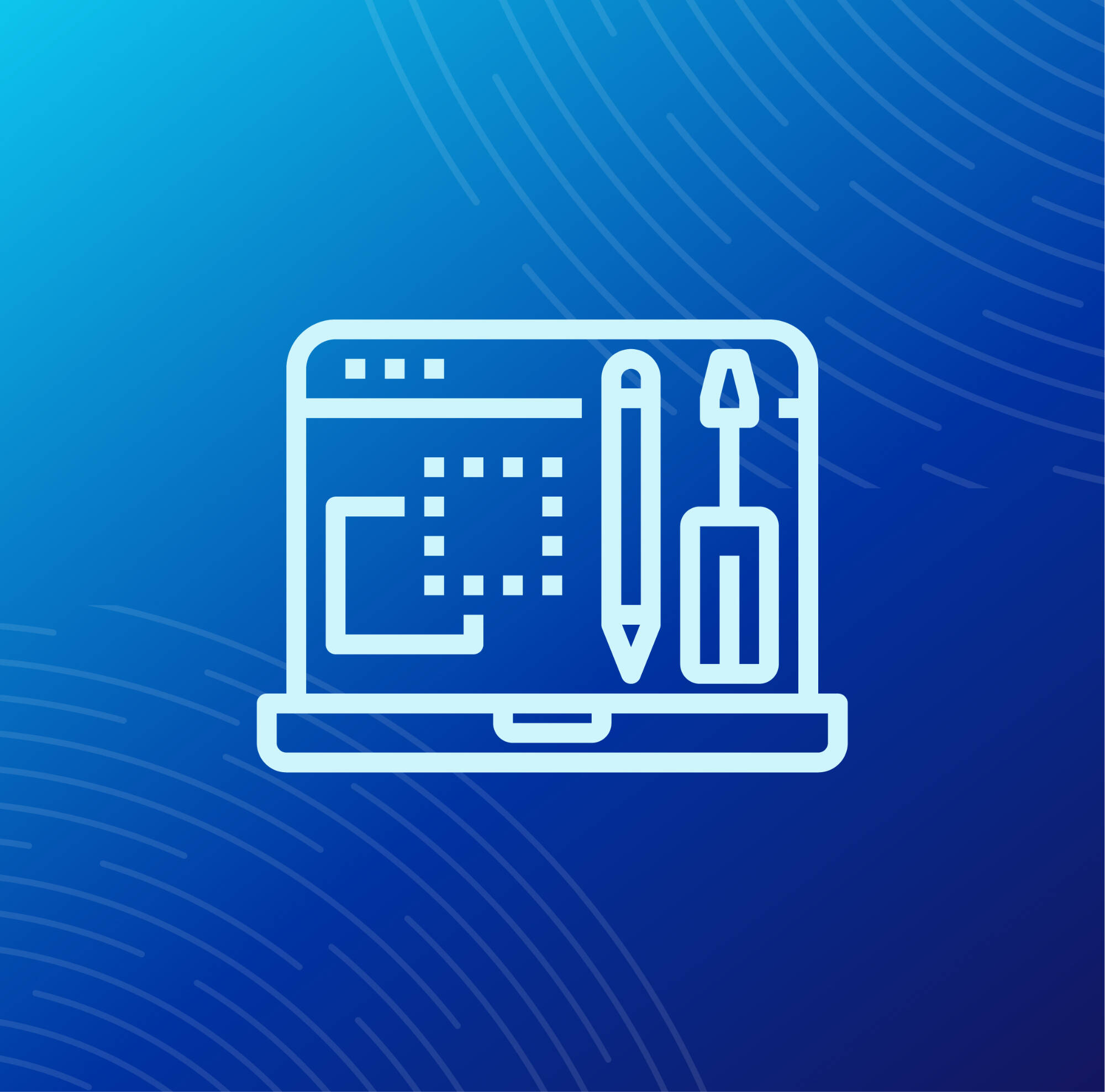 An illustration of an open laptop with a pencil and screwdriver displayed on its screen.